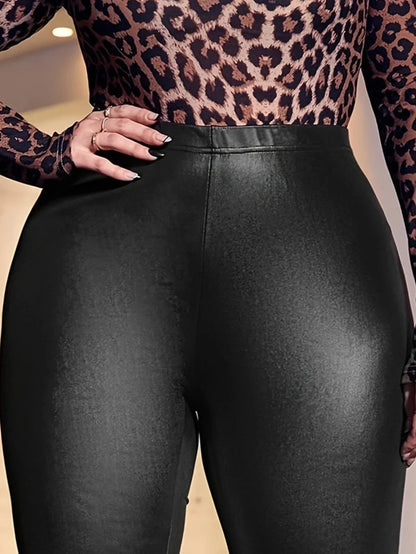 New Fashion Women's Plus-size Leather Pants Stretch Matte Imitation Leggings