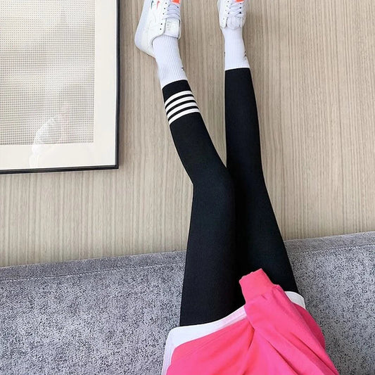 Winter Korean Fashion Striped Plush Thick Warm Comfortable High Stretchy Leggings