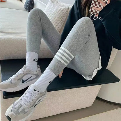 Winter Korean Fashion Striped Plush Thick Warm Comfortable High Stretchy Leggings