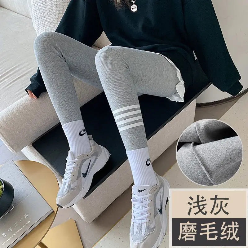 Winter Korean Fashion Striped Plush Thick Warm Comfortable High Stretchy Leggings