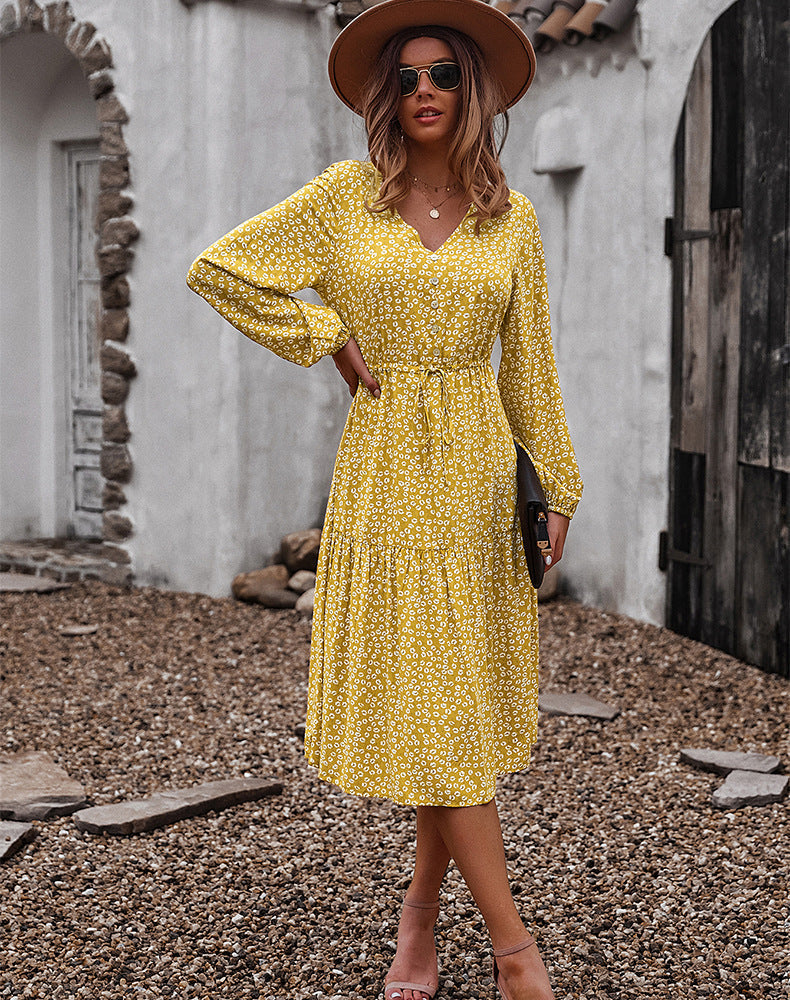 Sunshine On My Floral Babydoll Dress - Mustard