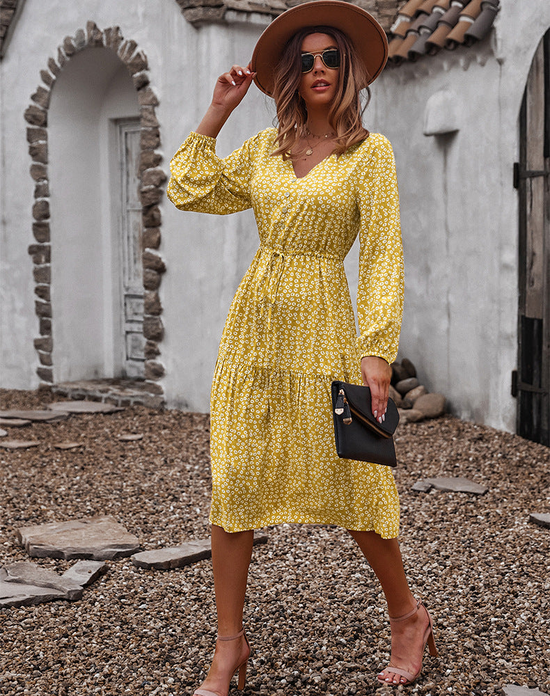 Sunshine On My Floral Babydoll Dress - Mustard