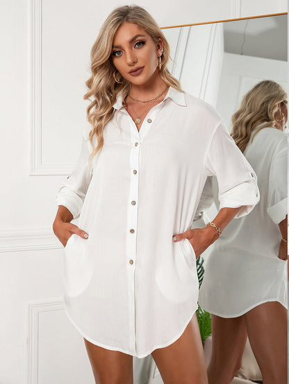 Jeanette Button Down Tunic - White