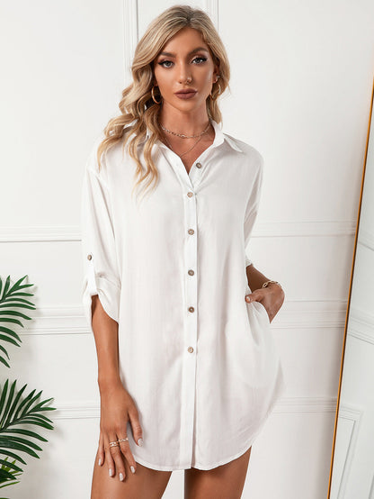 Jeanette Button Down Tunic - White