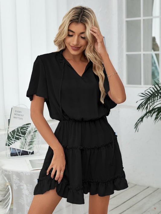 Slow It Down Smocked Tassel Dress Black