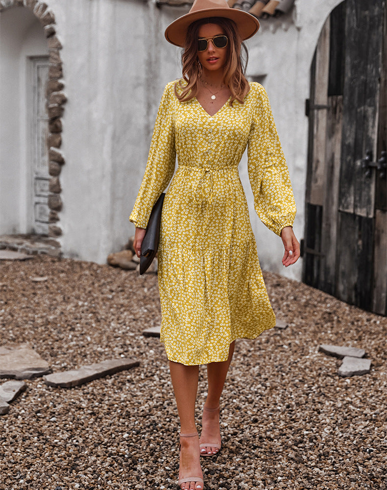 Sunshine On My Floral Babydoll Dress - Mustard