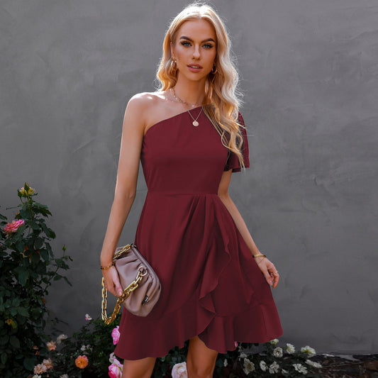 Kaine Satin One Ruffle Dress - Red - FINAL SALE