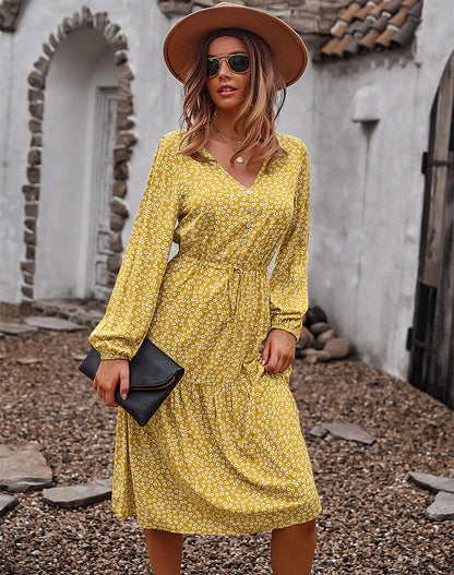 Sunshine On My Floral Babydoll Dress - Mustard