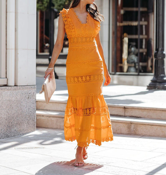 Jade Cotton Eyelet Tiered Maxi Dress - Tangerine - SALE