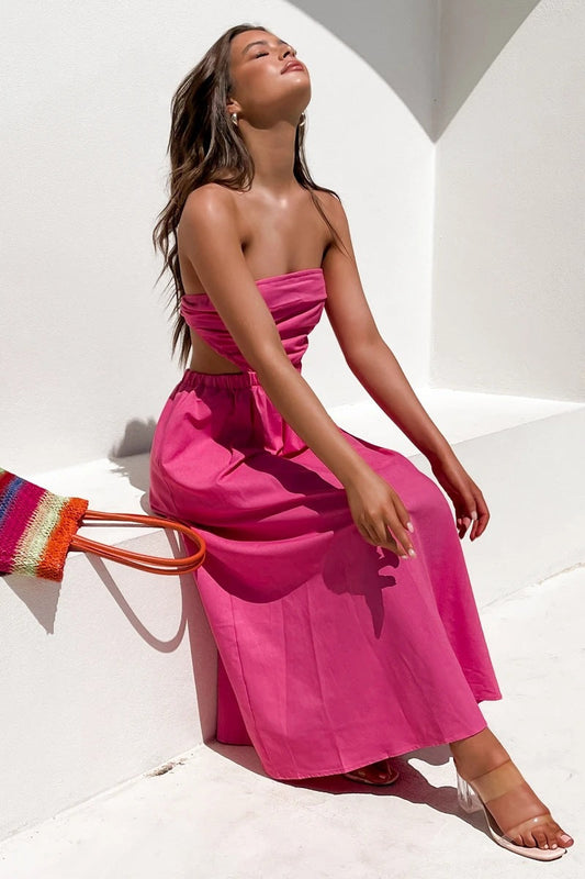 Head Over Heels Satin Maxi Dress - Pink