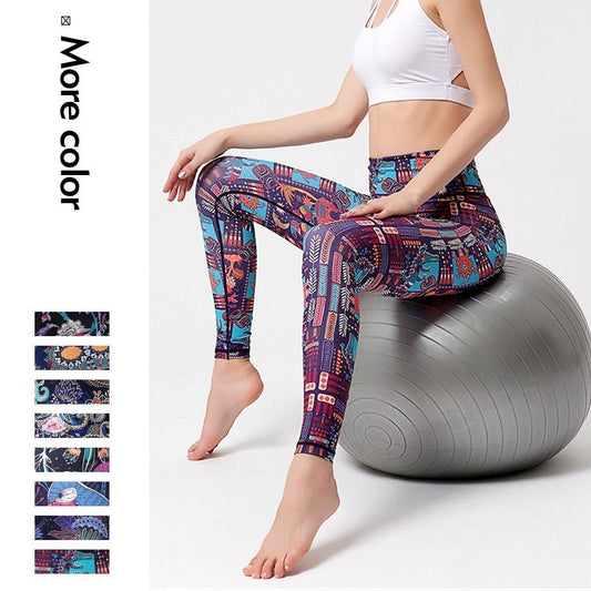 Lost Utopia - Mojoyce Cloud Hide Women Prints Sports Leggings Fitness Gym Yoga Pants High Waist Sexy Long Tights Running Trouser Workout Size