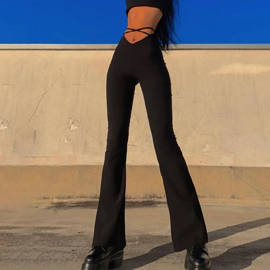 Sexy Flare Up V Waist Long Y2k Winter Aesthetic Butt Lift Skinny Pants