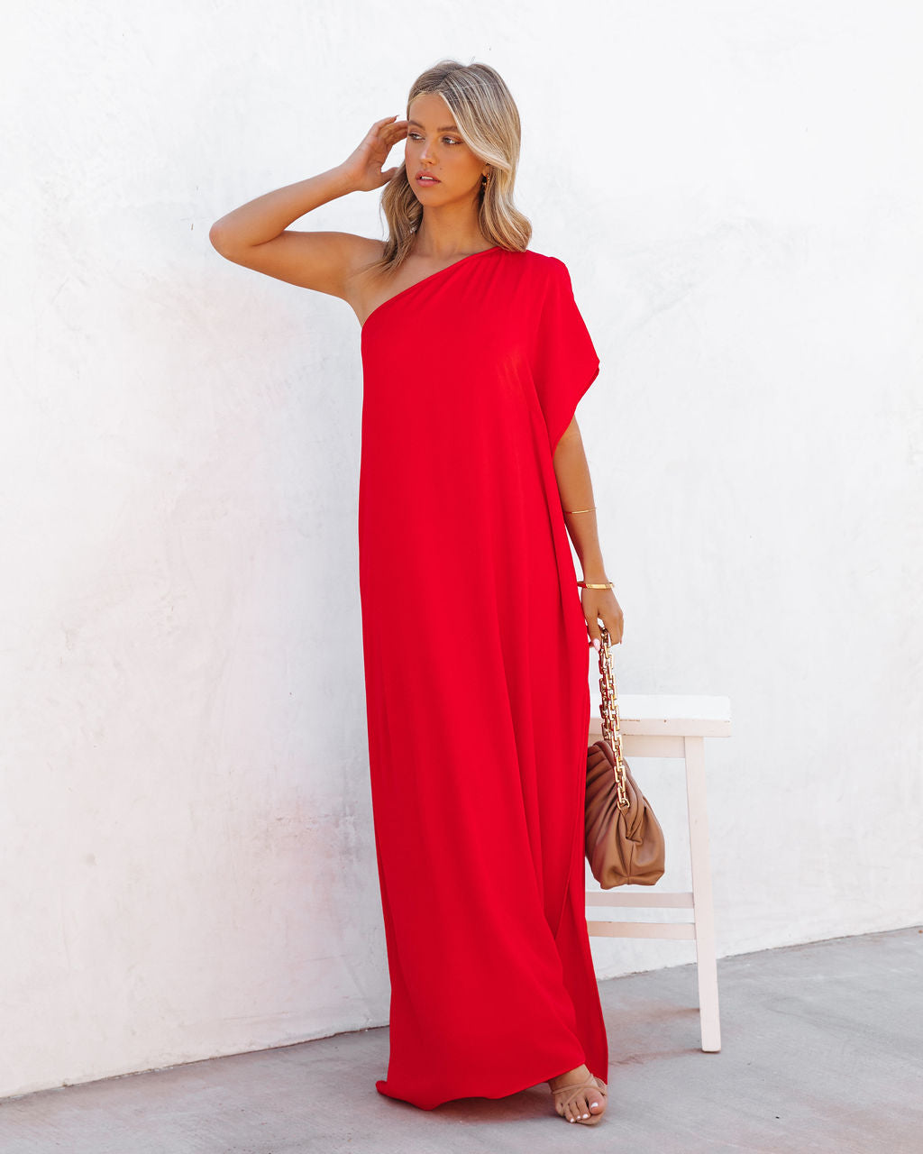 Strike A Pose One Shoulder Statement Maxi - Tomato Red