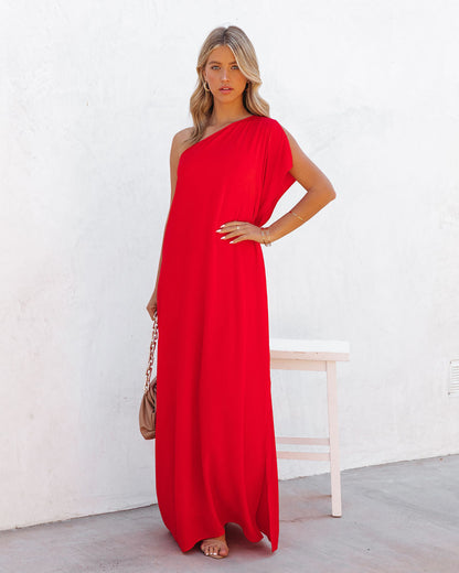 Strike A Pose One Shoulder Statement Maxi - Tomato Red