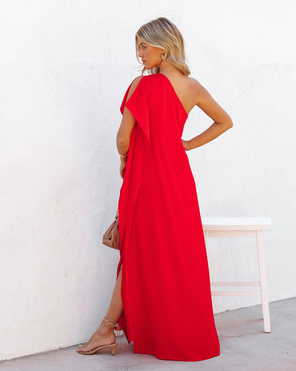 Strike A Pose One Shoulder Statement Maxi - Tomato Red