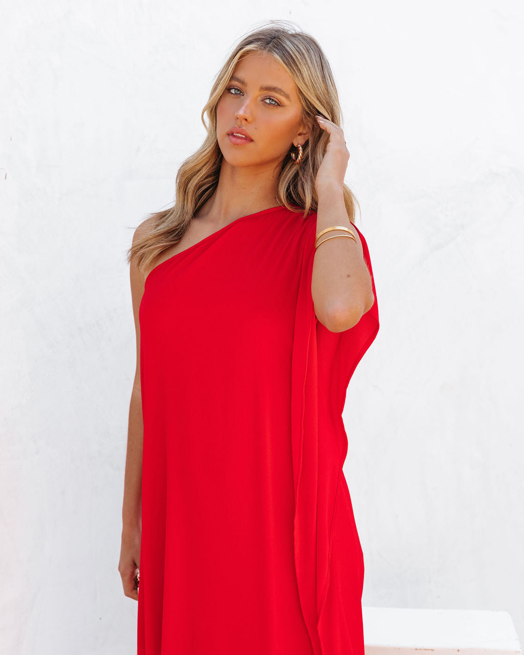 Strike A Pose One Shoulder Statement Maxi - Tomato Red