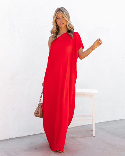 Strike A Pose One Shoulder Statement Maxi - Tomato Red