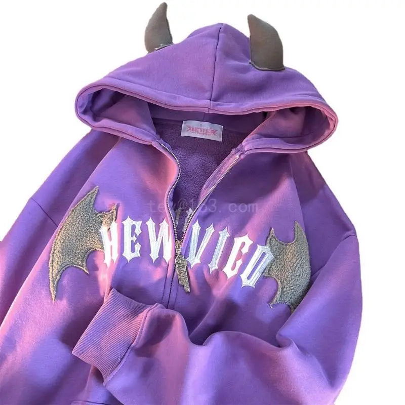 Stylish Devil Horn Lightweight Loose Long Hoodie