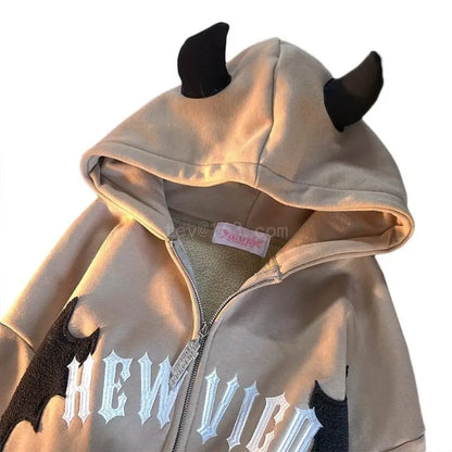 Stylish Devil Horn Lightweight Loose Long Hoodie