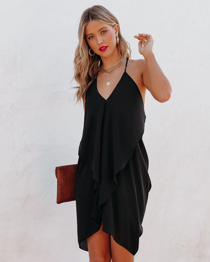 Such A Halter Ruffle Dress - Black