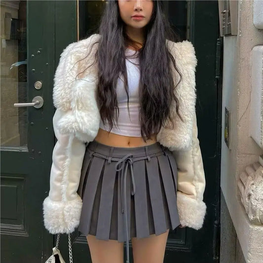 Korean Style Pleated Mini Skirt Cute White Skirt