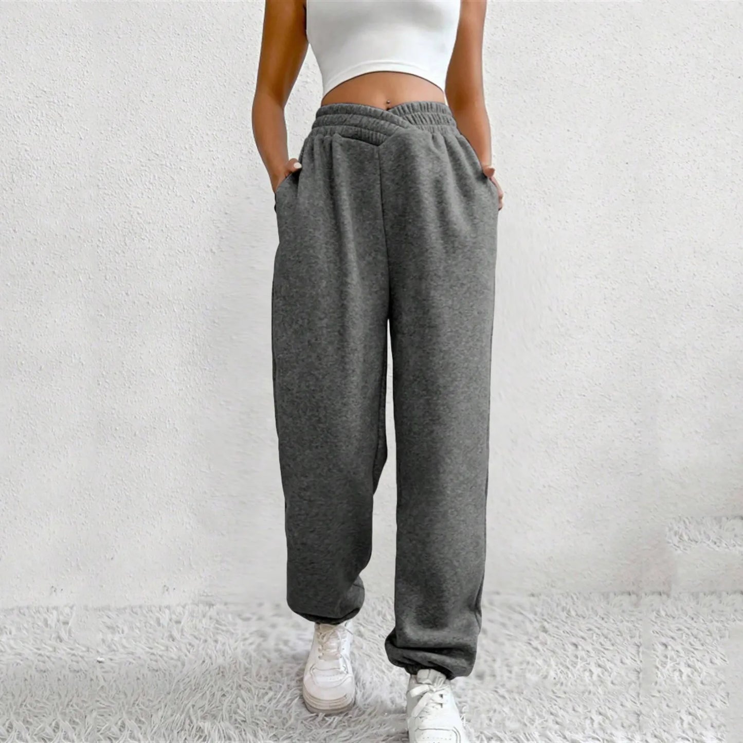 High Waist Loose Pockets Training Sports Fall Winter Pants