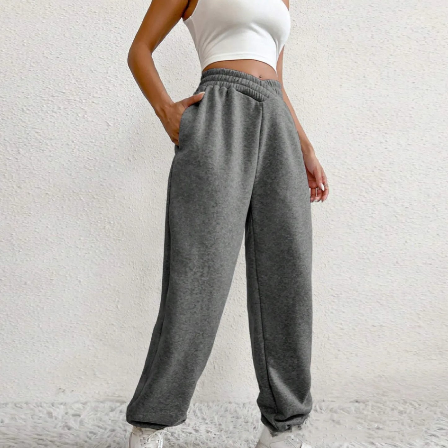 High Waist Loose Pockets Training Sports Fall Winter Pants