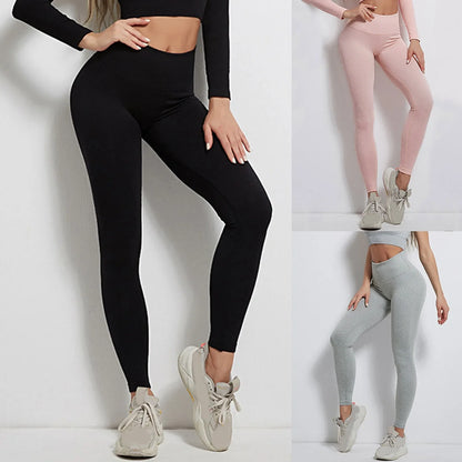 Women Seamless Striped High Waist Scrunch Yoga Workout Fitness Ribbed Sportwear Leggings