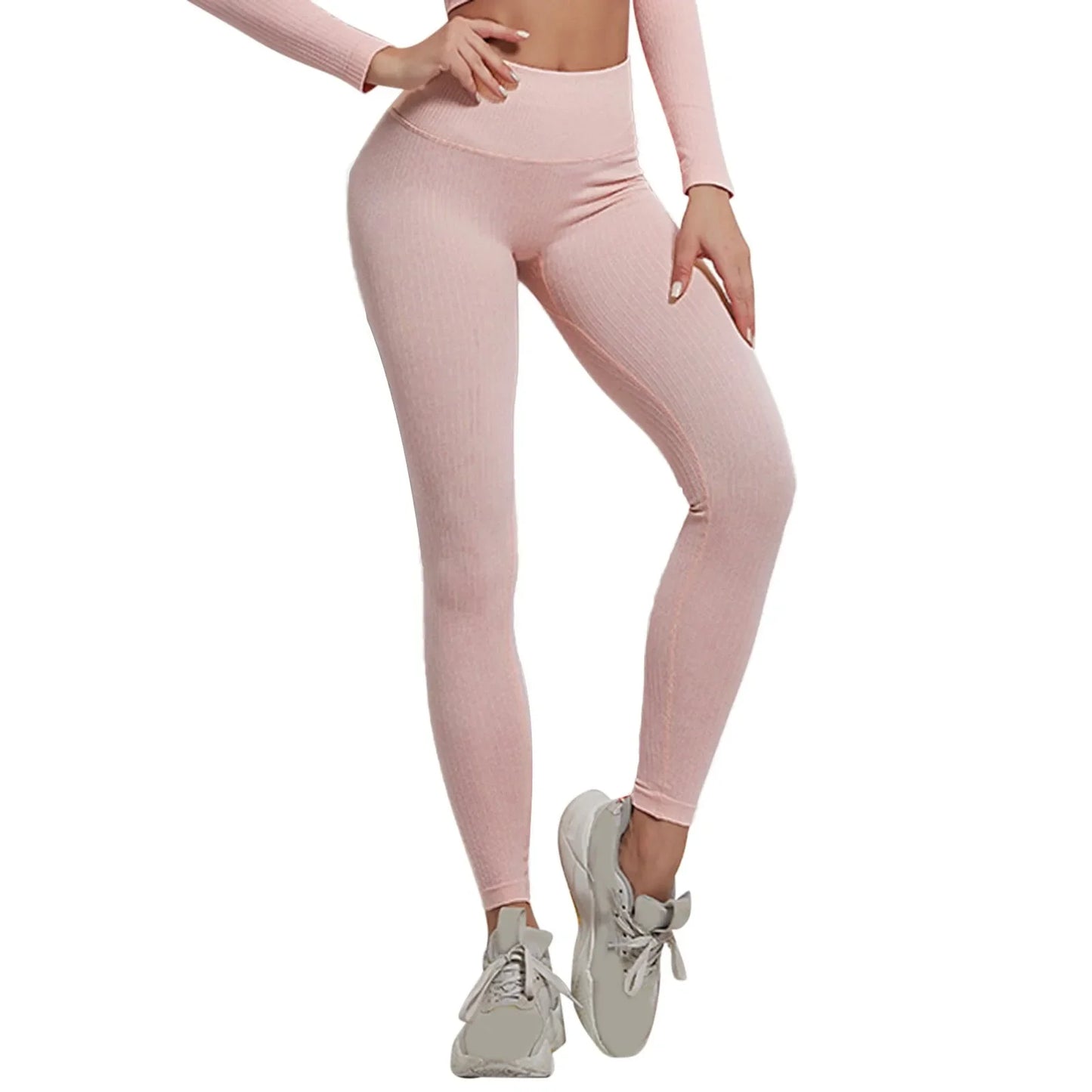 Women Seamless Striped High Waist Scrunch Yoga Workout Fitness Ribbed Sportwear Leggings