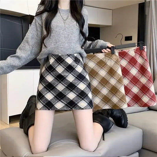 Petite Plaid Sweater A-line Short Skirt