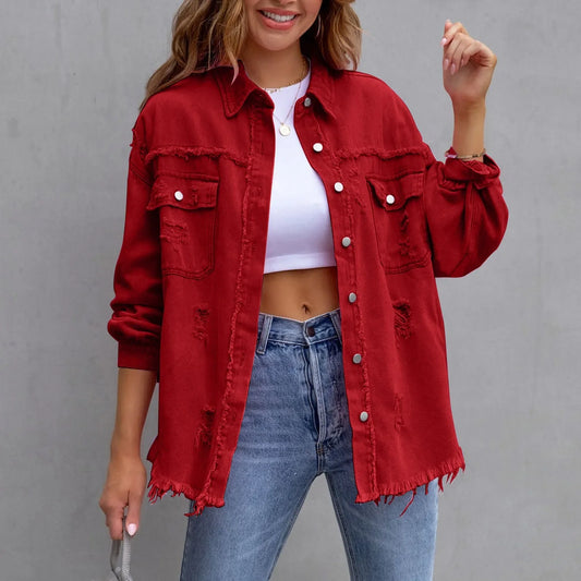 Oversized Denim Long Boyfriend Distressed Korean Jackets