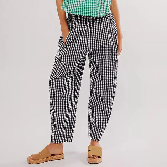 Gingham Wide Leg Plaid Drawstring Checked Loose Fit Home Pants