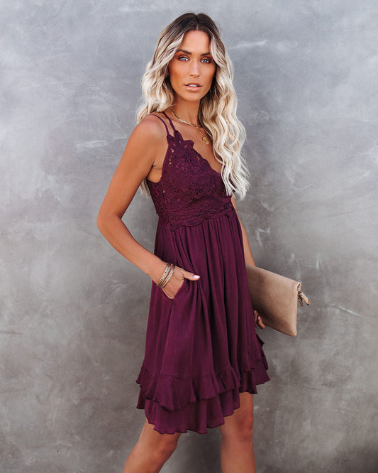 Best Of My Love Pocketed Ruffle Dress - Plum