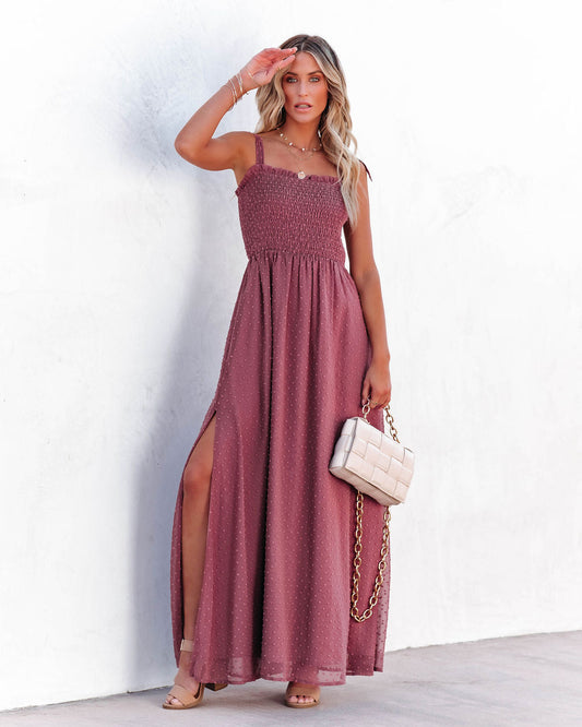 Hazelle Smocked Swiss Dot Maxi Dress - Mauve