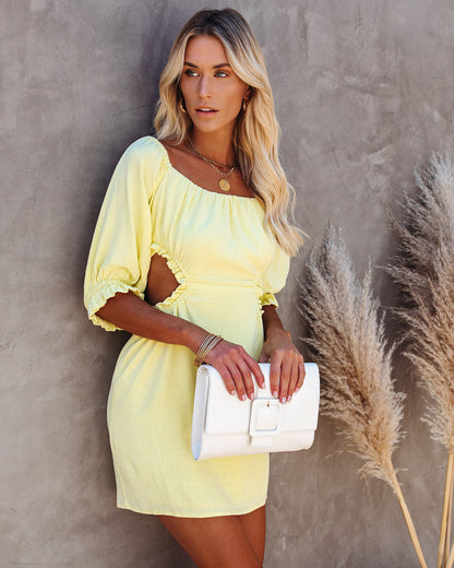 Sundance Linen Blend Off The Shoulder Cutout Dress Yellow