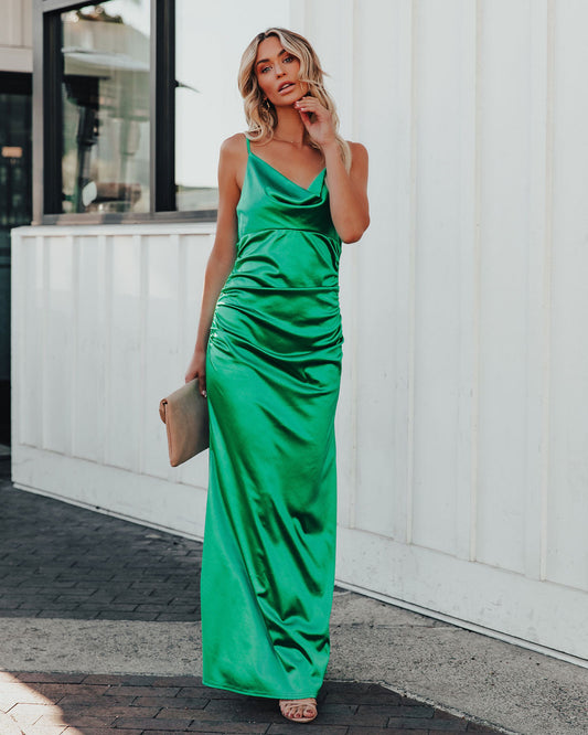 Take Care Cowl Neck Maxi Dress - Green - FINAL SALE