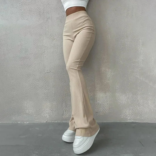 Solid Color Tall Elastic Waist Leisure Wide Leg Pants