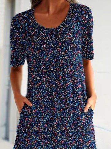 Printed Neck Short Sleeve Pocket Dress