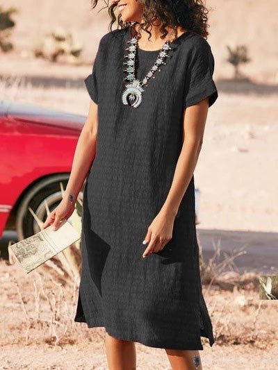 Round Neck Short Sleeve Slit Dress Ins Street