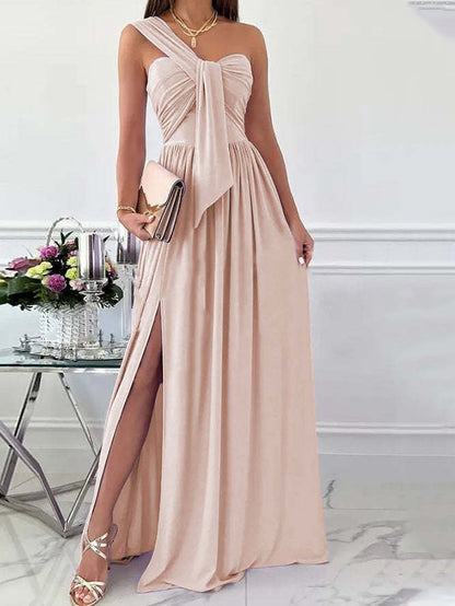 Simple Sleeveless Off Shoulder Slit Dress Ins Street