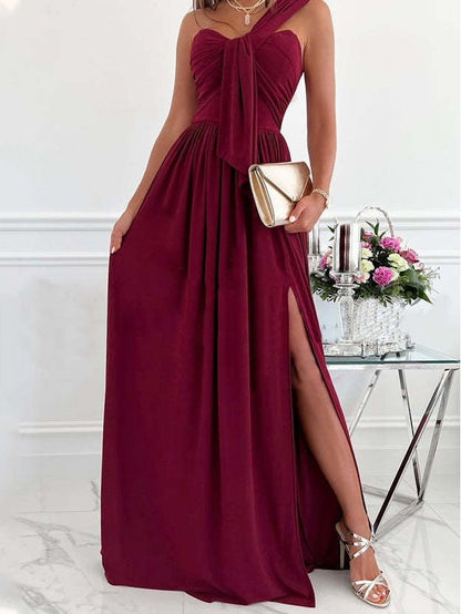 Simple Sleeveless Off Shoulder Slit Dress Ins Street